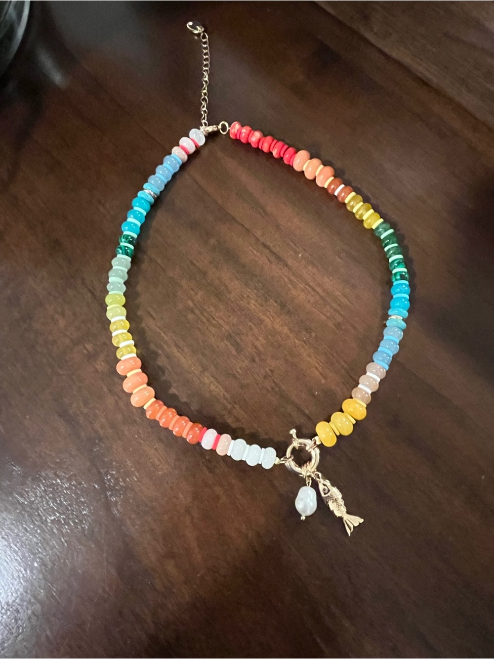 Gold Charm Rainbow Beaded Necklace - Multicolor